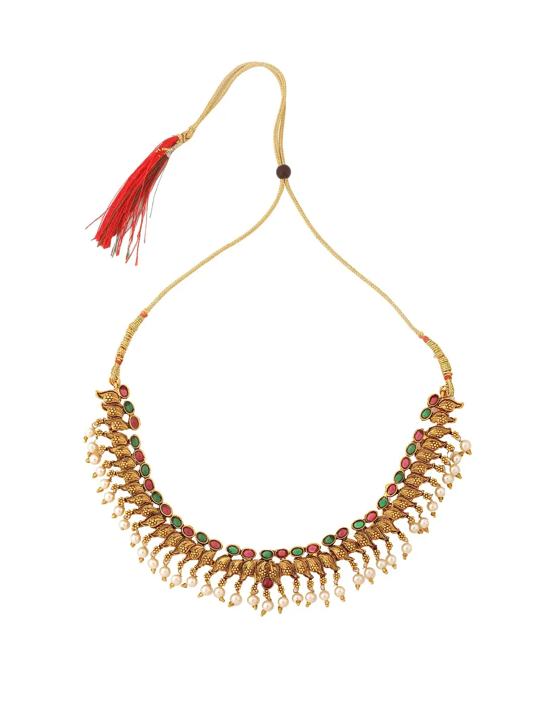 Yellow Chimes Jewellery Set for Women Gold Plated Beads Drop Designed Bridal Choker Necklace Set for Women and Girls