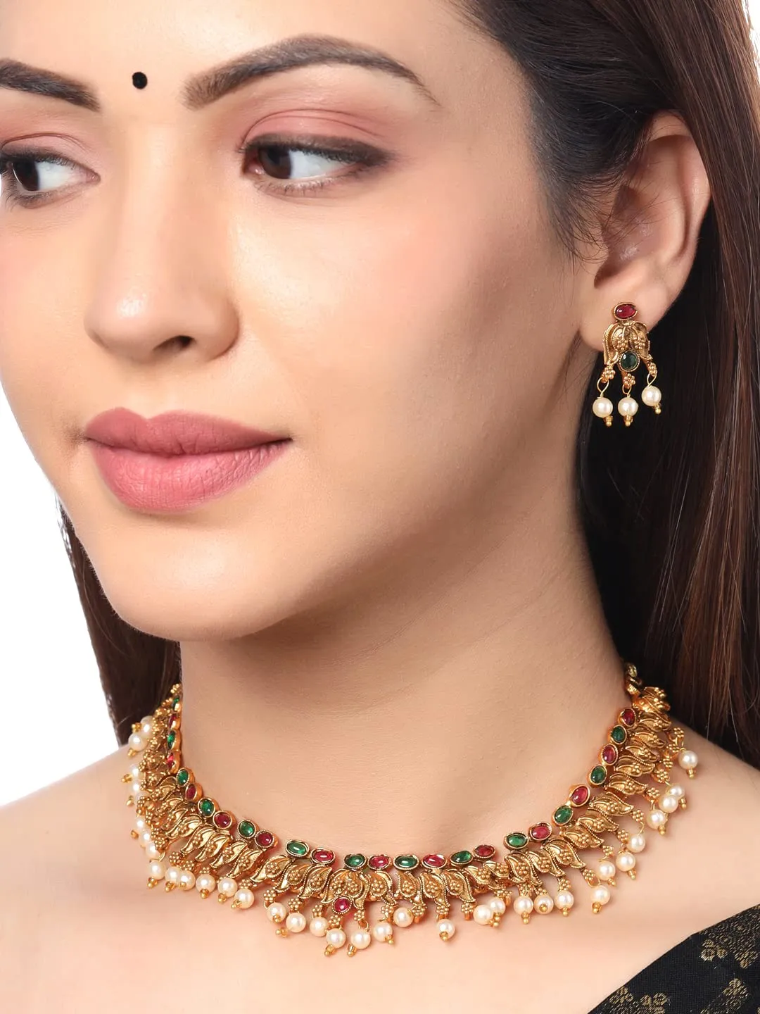 Yellow Chimes Jewellery Set for Women Gold Plated Beads Drop Designed Bridal Choker Necklace Set for Women and Girls