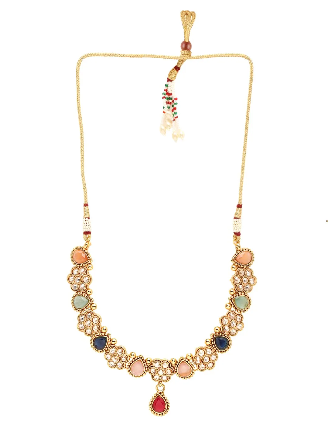 Yellow Chimes Jewellery Set for Women Gold Plated Floral Designed Tear Drop Multicolor Crystal Studded Choker Necklace Set with Earrings for Women and Girls